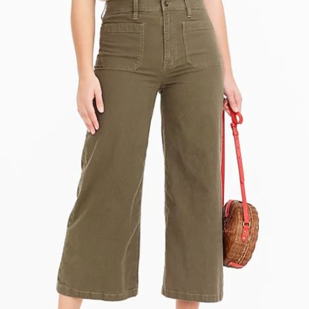 J.CREW olive green wide-leg crop pant (With Tags)